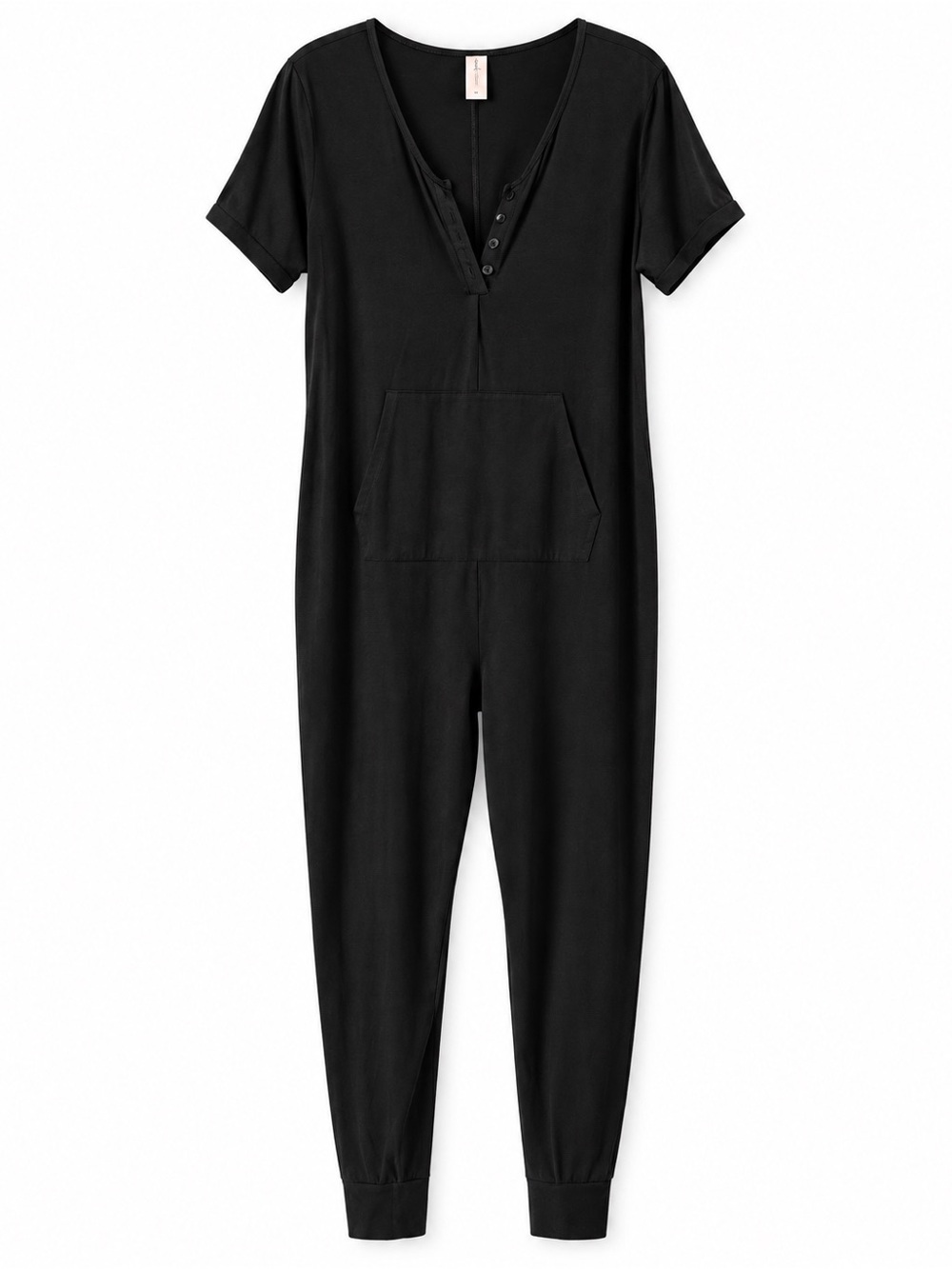 Smash + Tess Black Short-Sleeve Henley Jumpsuit